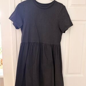 twik Black Short-Sleeve Gathered Waist coton Dress